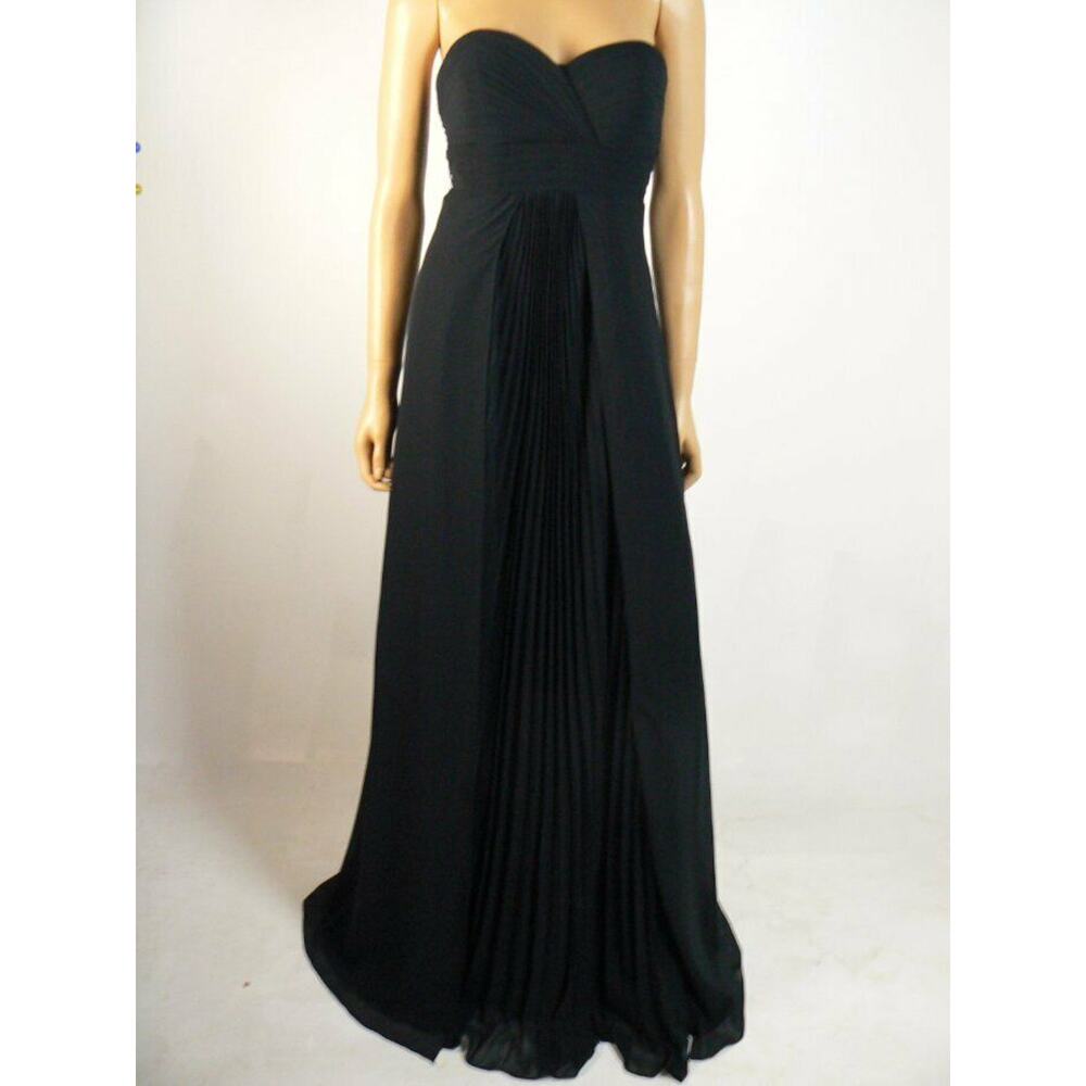 $249 Kirstie Kelly Bridesmaid Black Accordion Pleated Chiffon Prom Gown 10 NEW